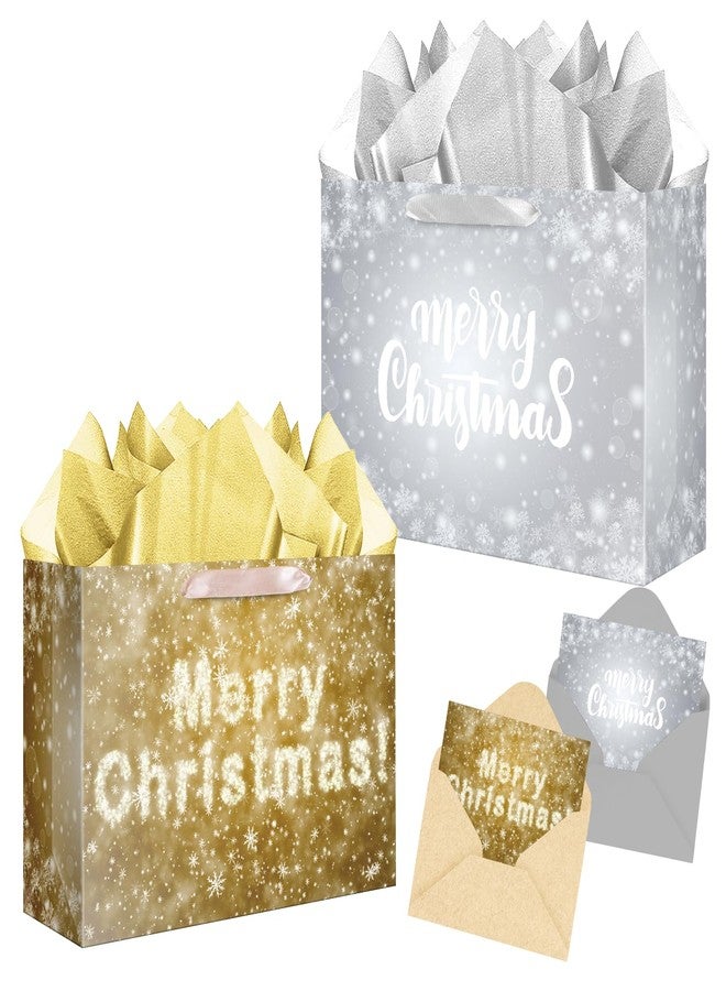 Jaywayang 2Pcs Large Christmas Snowflake Gift Bag with Tissue Paper and Card for Xmas Holiday Presents Wrapping.(Gold, Silver) - Image 1